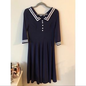 Women’s Sailor Inspired Navy Short Sleeve Flowy Dress Size Medium